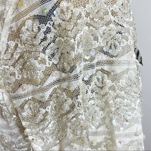 Vintage Belted Lace Button Up Shirt With Sequins and Beads - Picture 9 of 15